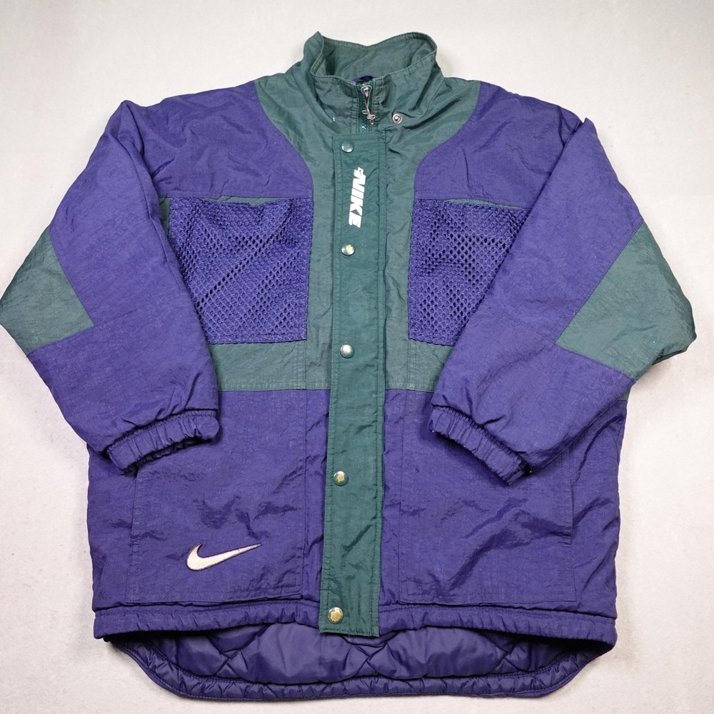 Vintage Nike Jacket Youth Medium Purple Green Colorblock Swoosh Quilted 90s Y2K